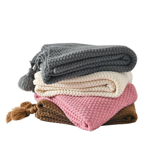 Tasseled Knit Throw Blanket Decor