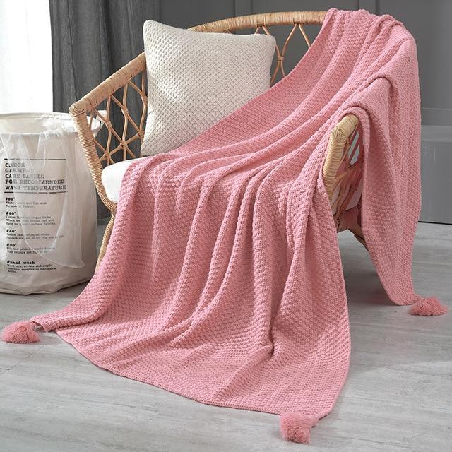 Tasseled Knit Throw Blanket Decor