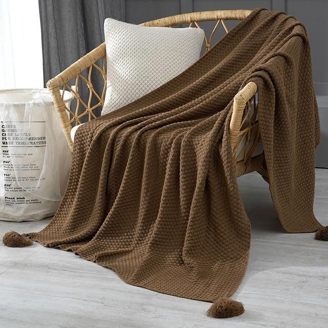 Tasseled Knit Throw Blanket Decor