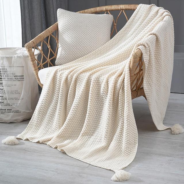 Tasseled Knit Throw Blanket Decor