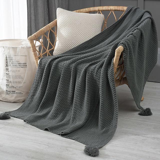 Tasseled Knit Throw Blanket Decor