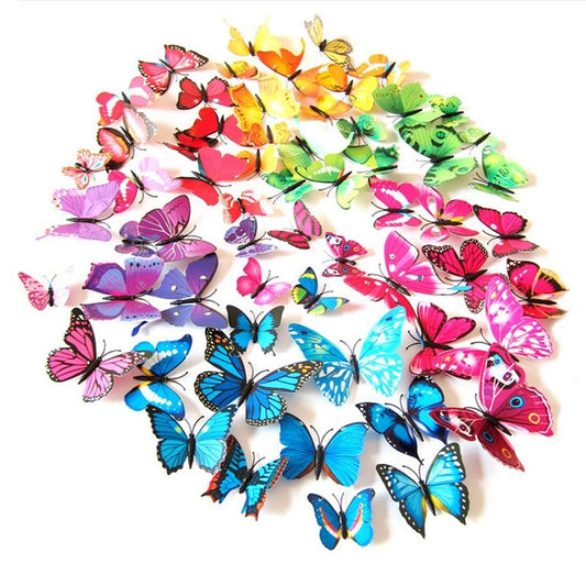 12 Pcs / Set Rainbow Colourful 3D Pvc Butterfly Wall Sticker Decor