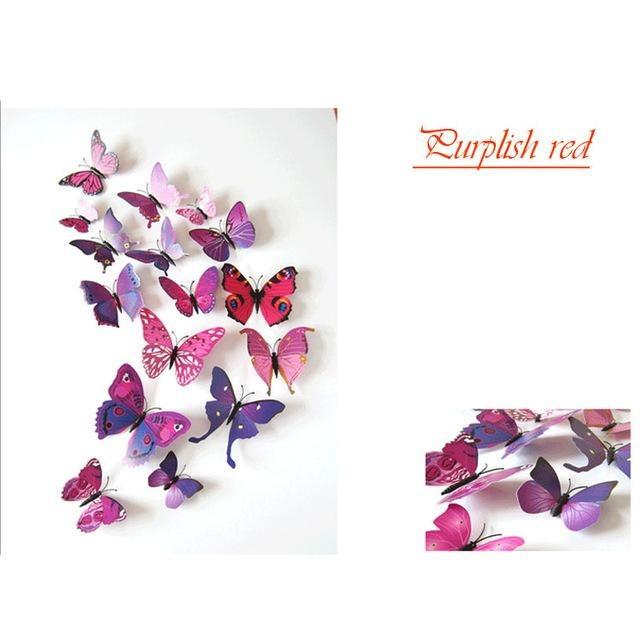 12 Pcs / Set Rainbow Colourful 3D Pvc Butterfly Wall Sticker Decor