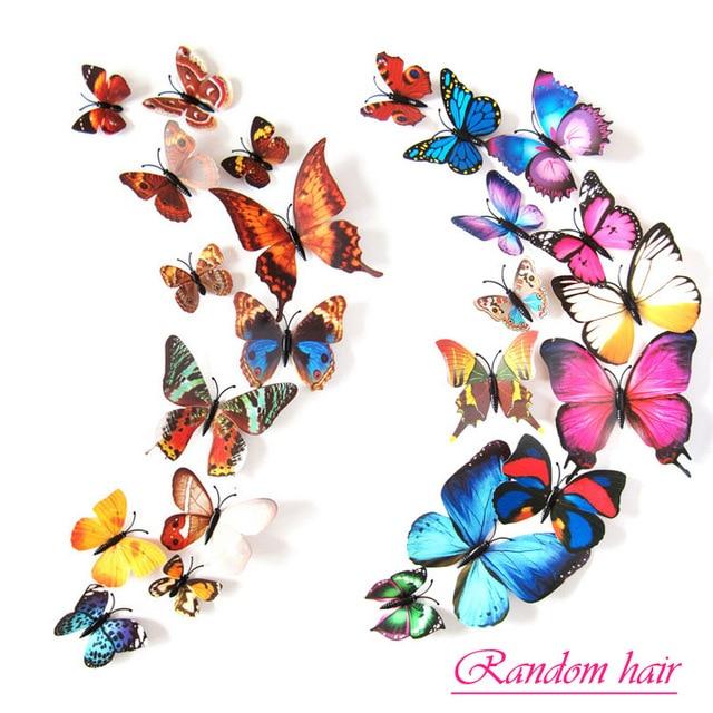 12 Pcs / Set Rainbow Colourful 3D Pvc Butterfly Wall Sticker Decor