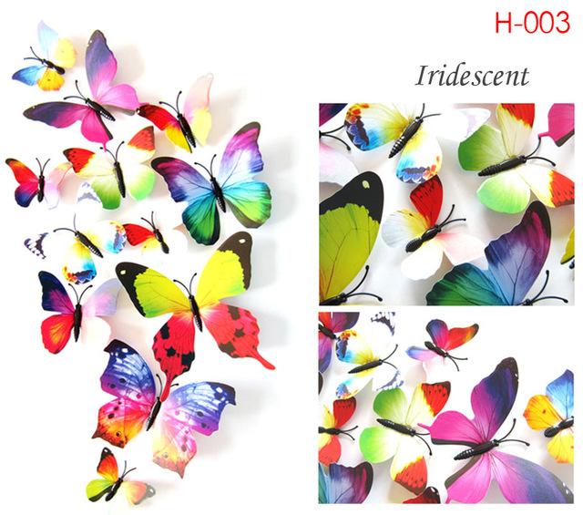 12 Pcs / Set Rainbow Colourful 3D Pvc Butterfly Wall Sticker Decor