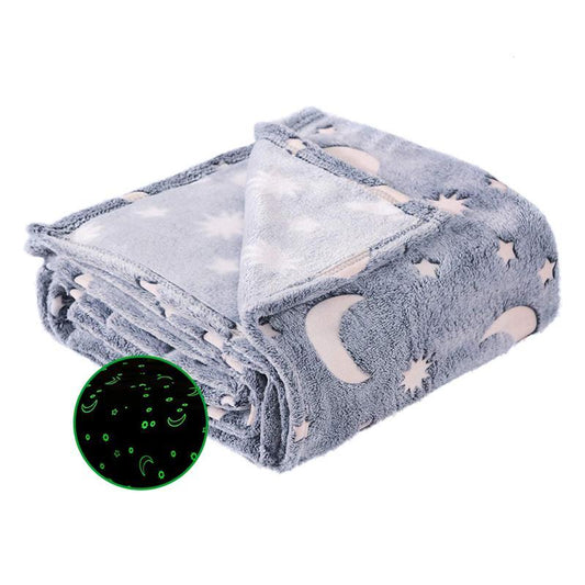 Soft Gray Glow In The Dark Moon Stars Blanket