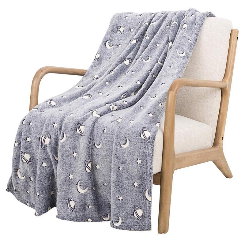 Soft Gray Glow In The Dark Moon Stars Blanket