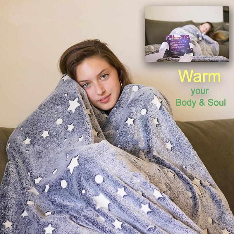 Soft Gray Glow In The Dark Moon Stars Blanket