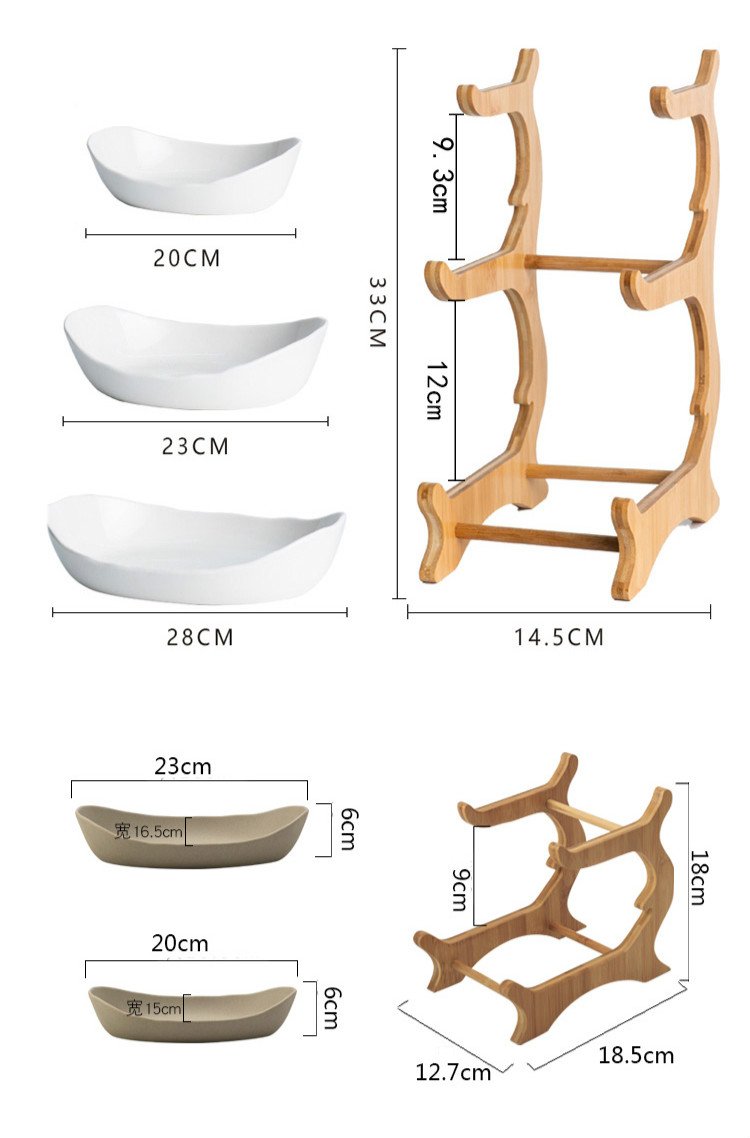 Bamboo Ceramic Two Or Three Layer Fruit Plate Snack Platter Candy Dish