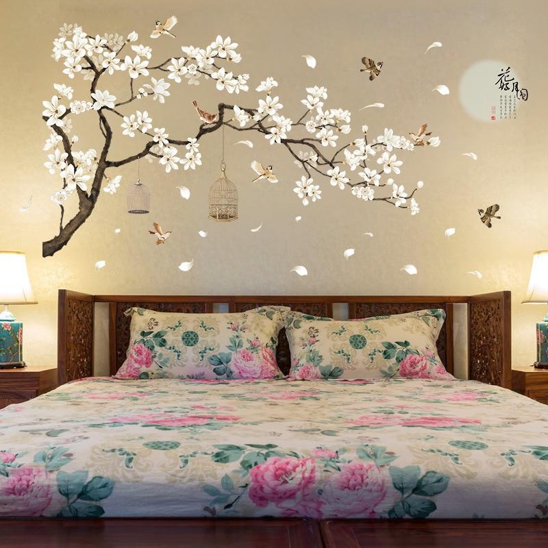 187 X 128Cm Big Size Tree Wall Stickers Birds Flower Bedroom Decor