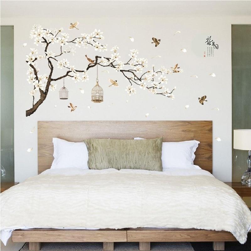 187 X 128Cm Big Size Tree Wall Stickers Birds Flower Bedroom Decor