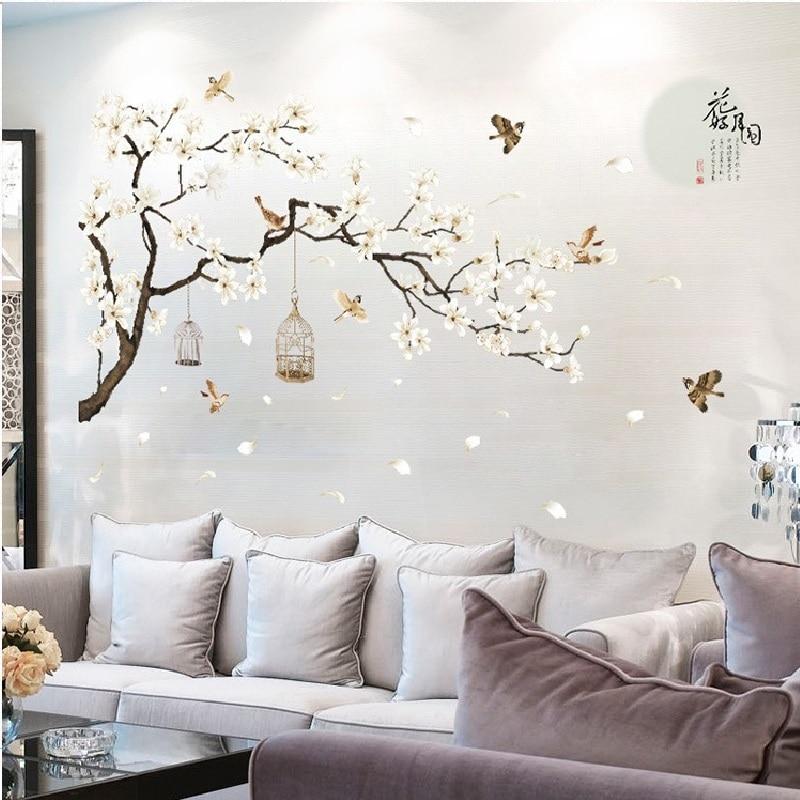 187 X 128Cm Big Size Tree Wall Stickers Birds Flower Bedroom Decor