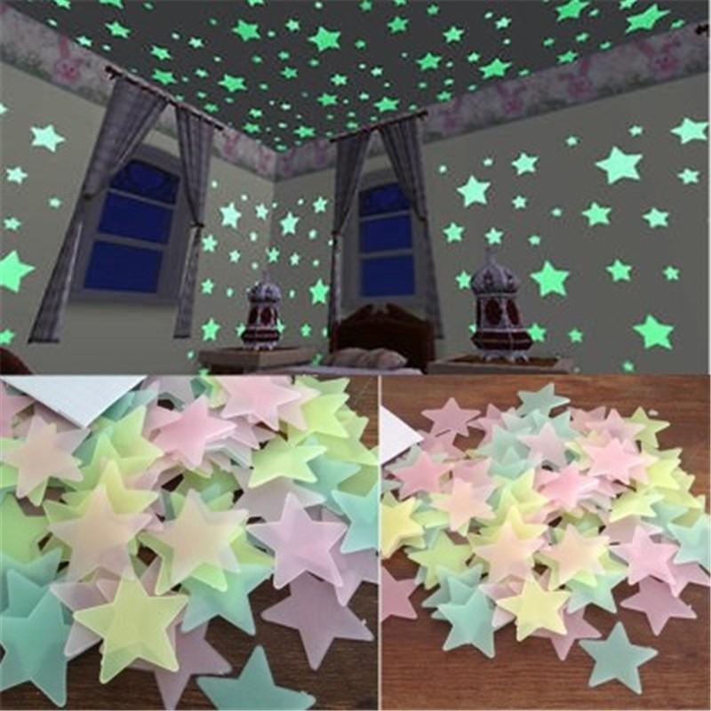 50Pcs 3D Stars Glow In The Dark Wall Stickers Luminous Fluorescent Decor