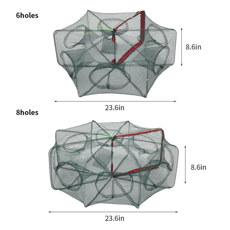 6 / 8 Holes Automatic Fishing Net Cage Portable Foldable Crab Shrimp Trap
