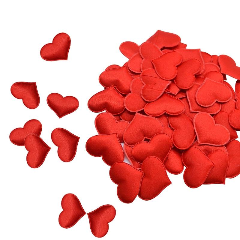 100Pcs Romantic Satin Hearts Valentine's Wedding Day Decorations