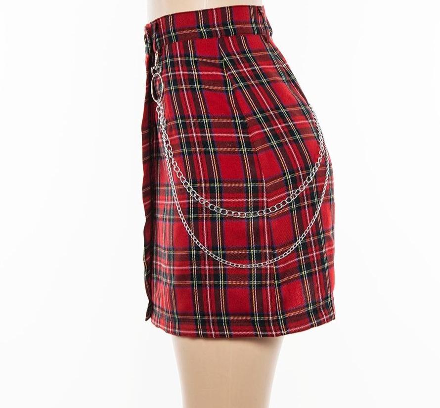 Red Plaid Mini Punk Goth Casual Skirt Women