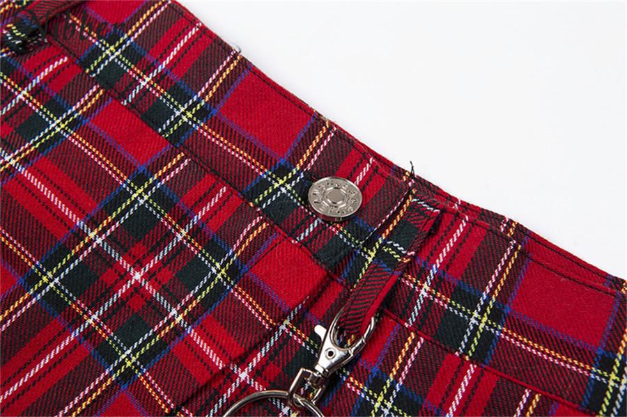 Red Plaid Mini Punk Goth Casual Skirt Women