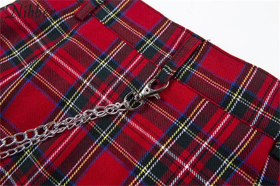 Red Plaid Mini Punk Goth Casual Skirt Women