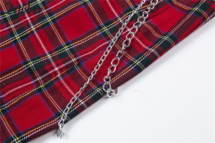 Red Plaid Mini Punk Goth Casual Skirt Women