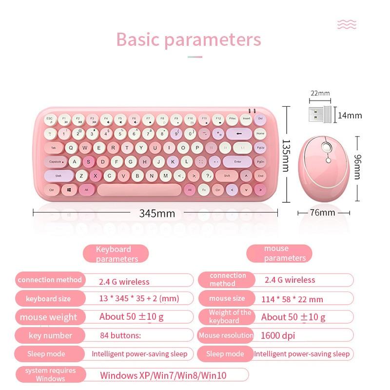 Classic Wireless Keyboard And Mouse Set In Blue / Pink Green