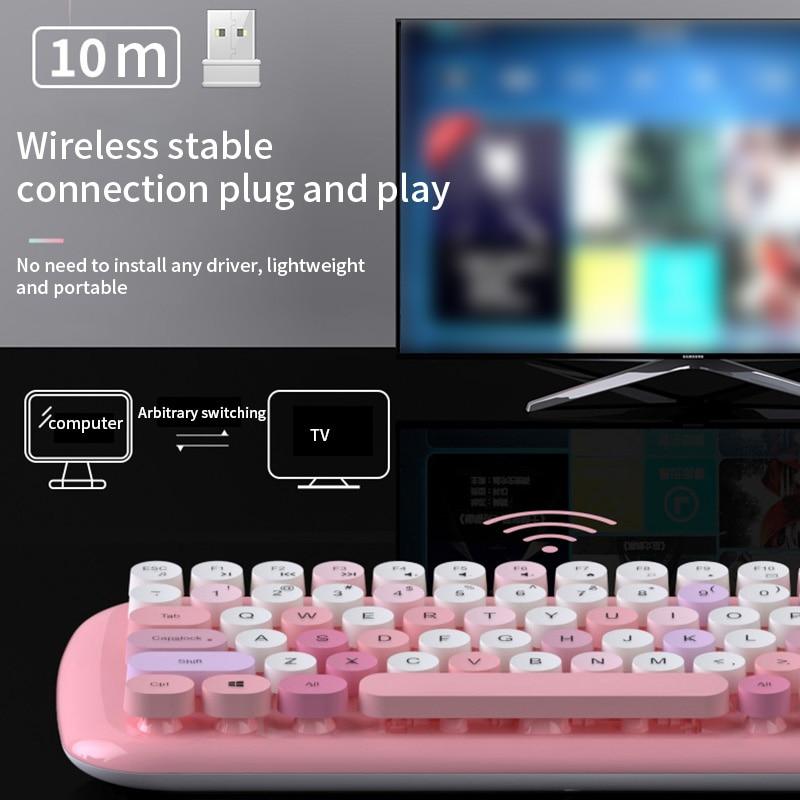 Classic Wireless Keyboard And Mouse Set In Blue / Pink Green