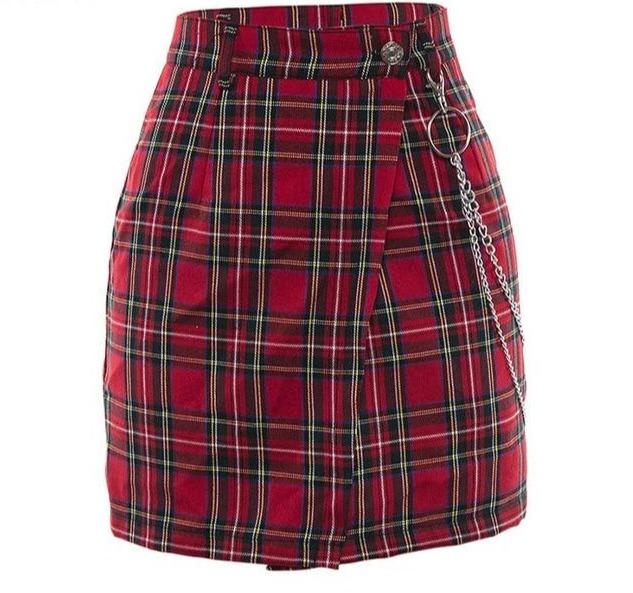 Red Plaid Mini Punk Goth Casual Skirt Women