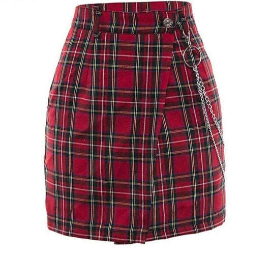 Red Plaid Mini Punk Goth Casual Skirt Women