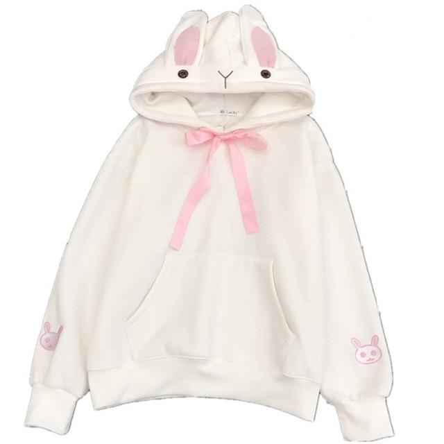 Cute Kawaii Rabbit Ears Hoodie Sweatshirt Loose Comfy Sweater