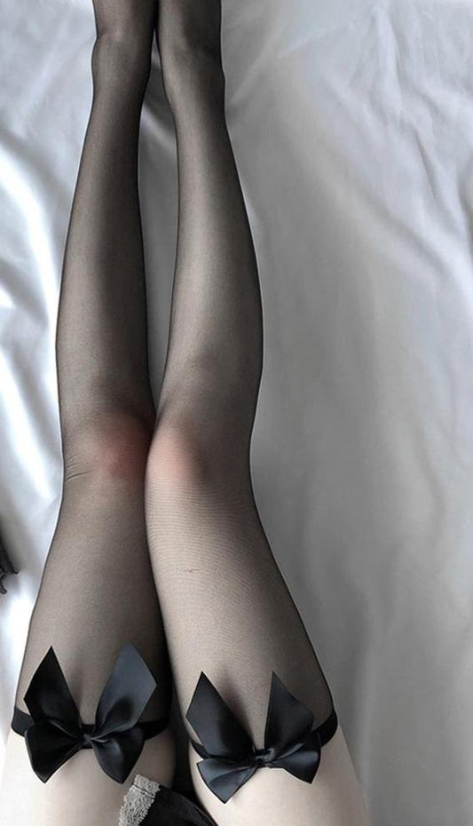 Sexy Over Knee Black White Bow Thigh High Stockings For Women