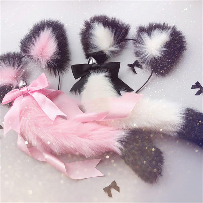 1 Sets of House Of Dasein 1 Sets Neko Cat Ears Headband With Fox Or Kitten Tail Metal Butt Plug Bdsm Cosplay