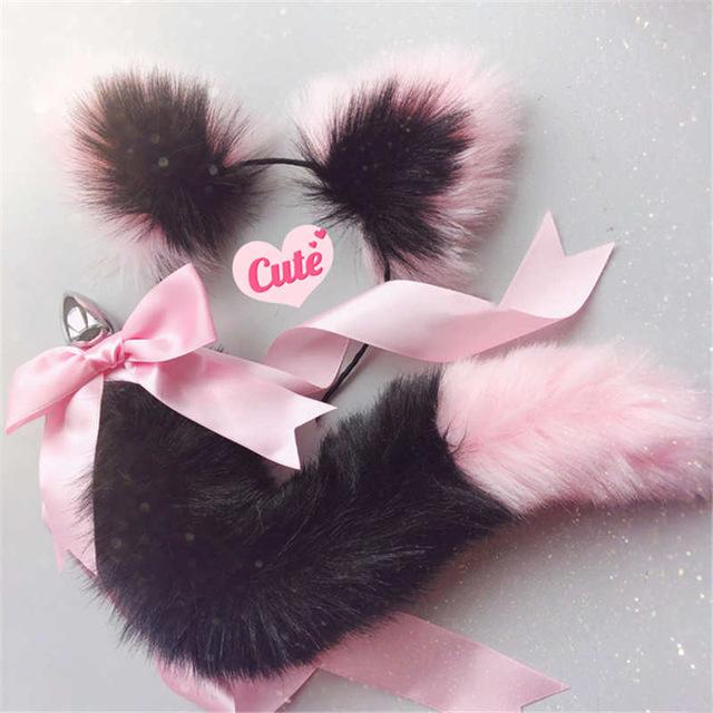 1 Sets of House Of Dasein 1 Sets Neko Cat Ears Headband With Fox Or Kitten Tail Metal Butt Plug Bdsm Cosplay