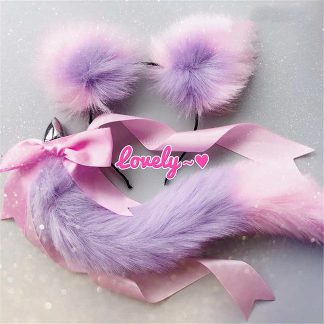 1 Sets of House Of Dasein 1 Sets Neko Cat Ears Headband With Fox Or Kitten Tail Metal Butt Plug Bdsm Cosplay