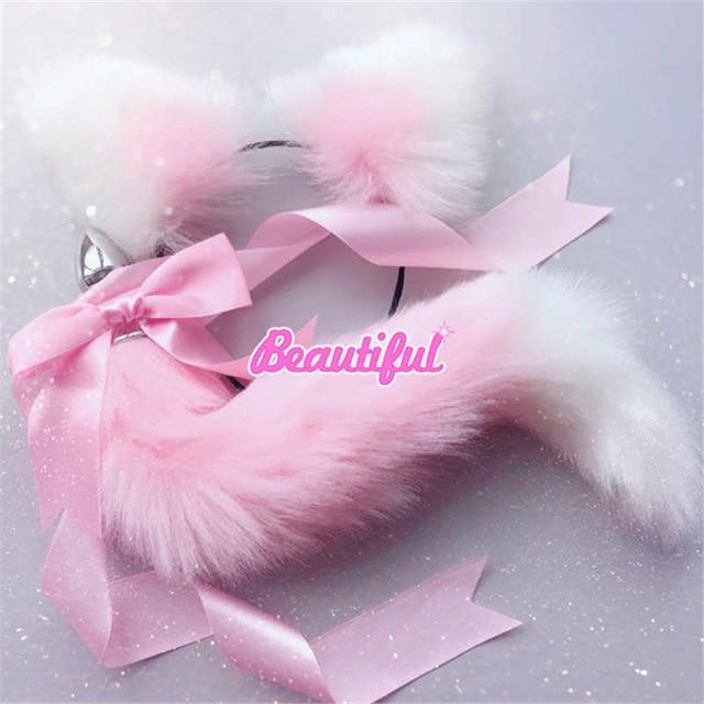 1 Sets of House Of Dasein 1 Sets Neko Cat Ears Headband With Fox Or Kitten Tail Metal Butt Plug Bdsm Cosplay