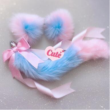1 Sets of House Of Dasein 1 Sets Neko Cat Ears Headband With Fox Or Kitten Tail Metal Butt Plug Bdsm Cosplay