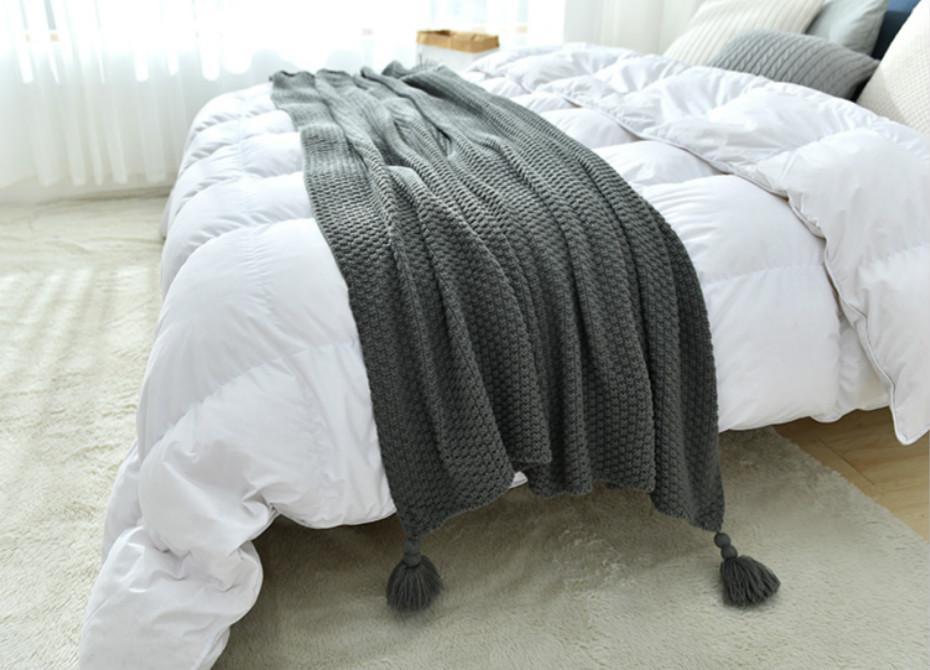 Tasseled Knit Throw Blanket Decor