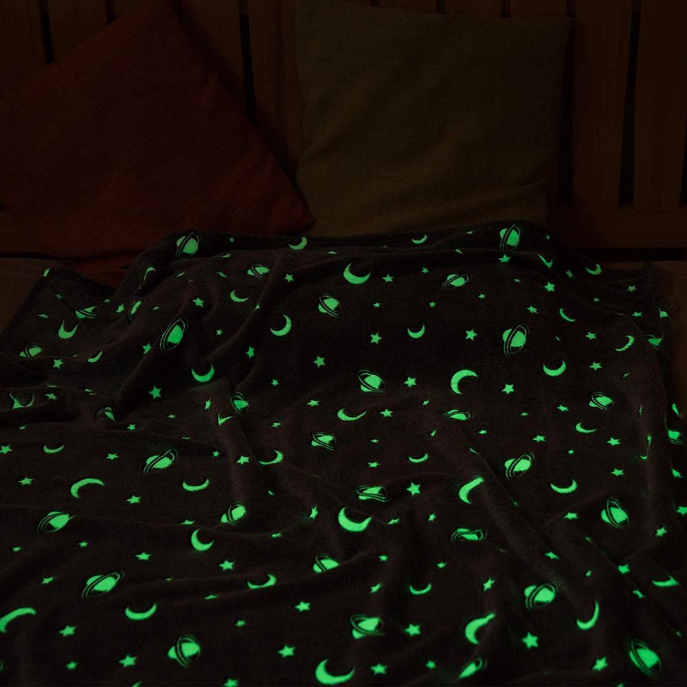 Soft Gray Glow In The Dark Moon Stars Blanket