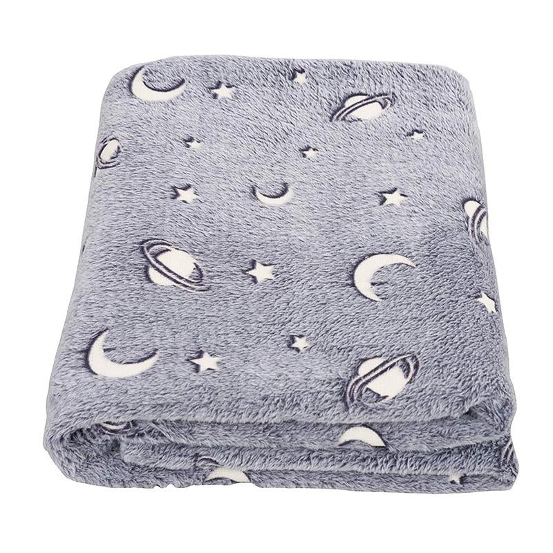 Soft Gray Glow In The Dark Moon Stars Blanket