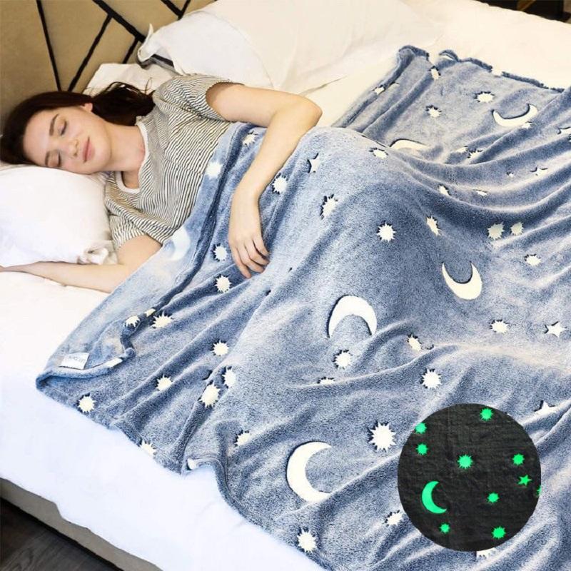 Soft Gray Glow In The Dark Moon Stars Blanket