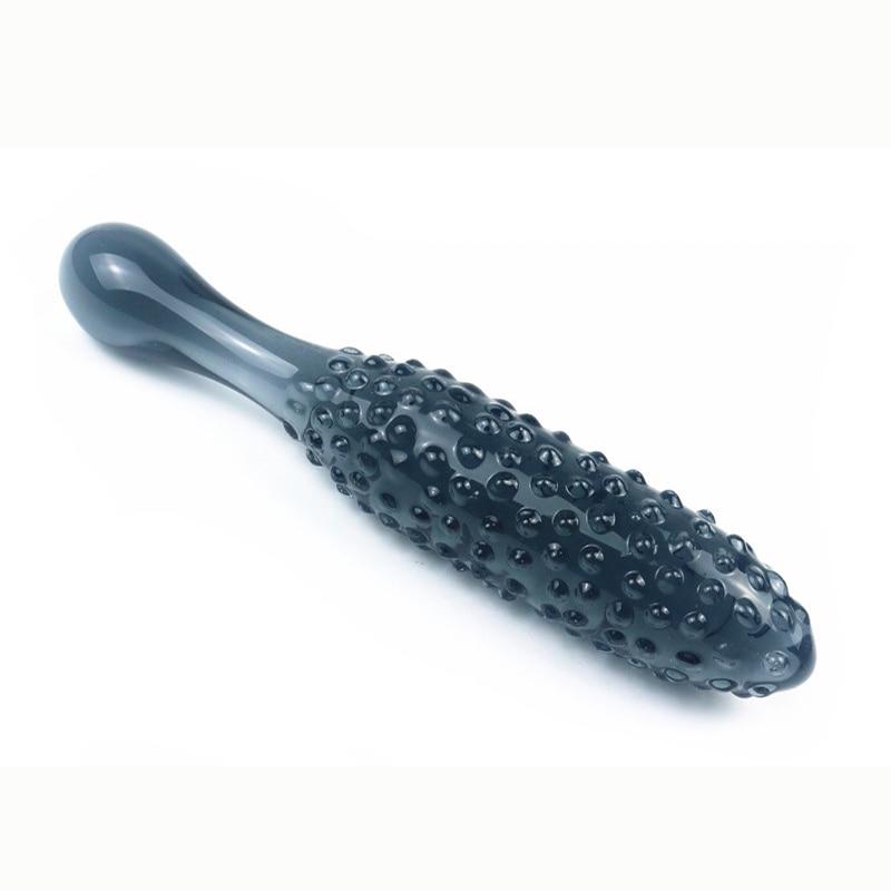 Black Granules Glass Anal Double Dildo Butt Plug Sex Toy Couples