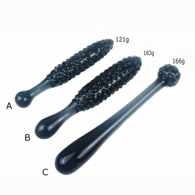 Black Granules Glass Anal Double Dildo Butt Plug Sex Toy Couples