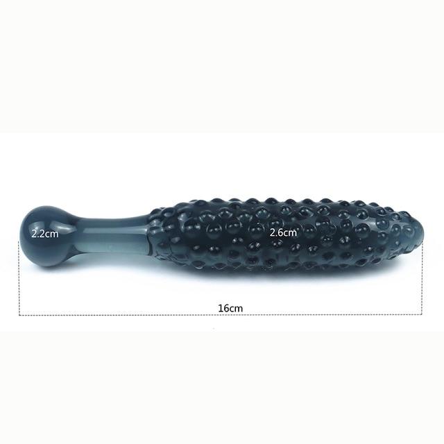 Black Granules Glass Anal Double Dildo Butt Plug Sex Toy Couples