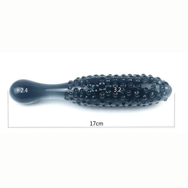 Black Granules Glass Anal Double Dildo Butt Plug Sex Toy Couples