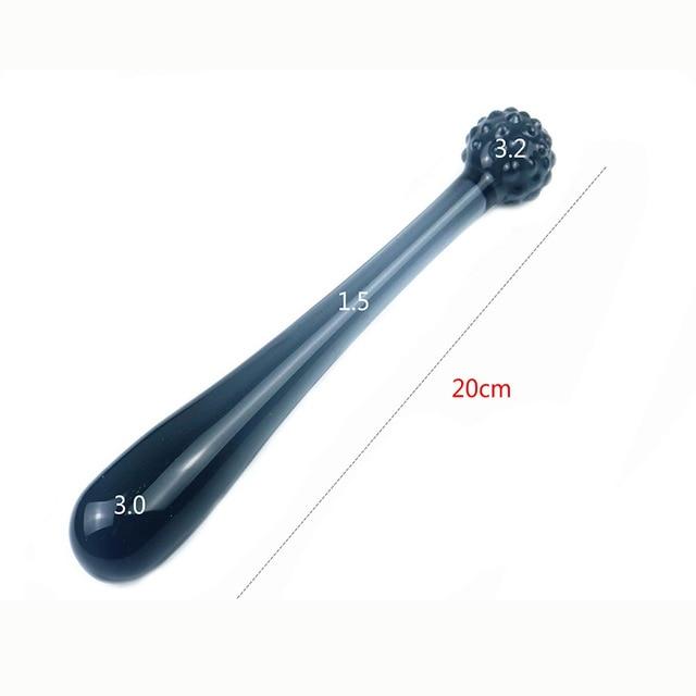 Black Granules Glass Anal Double Dildo Butt Plug Sex Toy Couples