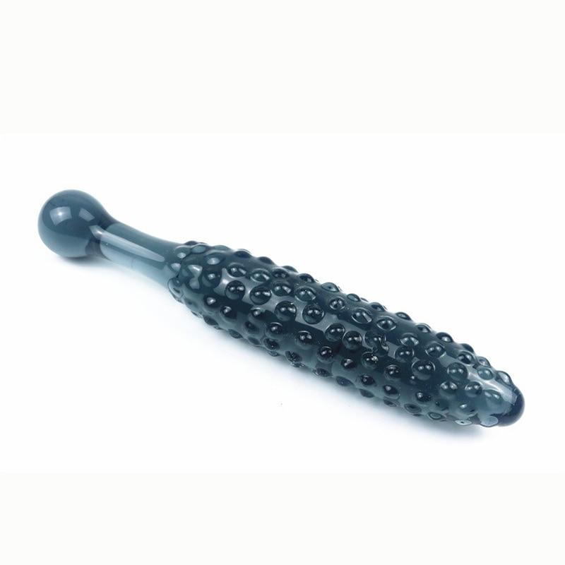 Black Granules Glass Anal Double Dildo Butt Plug Sex Toy Couples