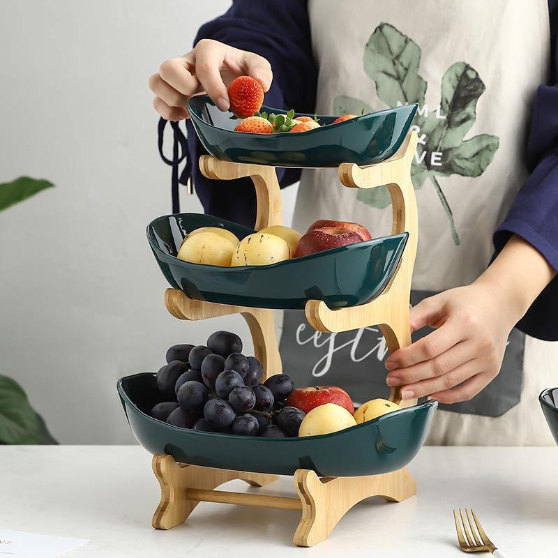 Two Or Three Layer Glazed Green Ceramic Fruit Bowl Candy Dish Snack Platter