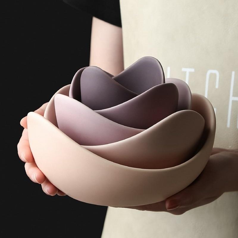 Pink Or Green Lotus Flower Design Ceramic Serving Bowls