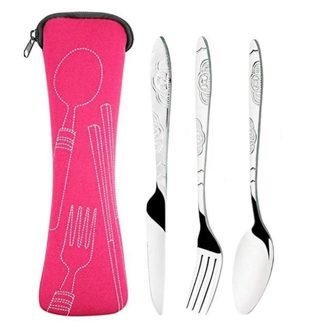 3Pcs / Set Camping Travel Stainless Steel Cutlery With Bag