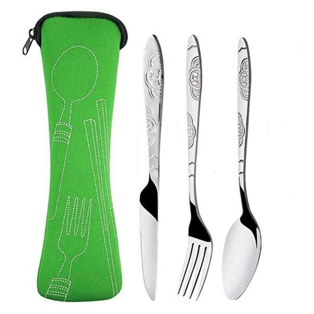 3Pcs / Set Camping Travel Stainless Steel Cutlery With Bag