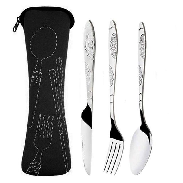 3Pcs / Set Camping Travel Stainless Steel Cutlery With Bag