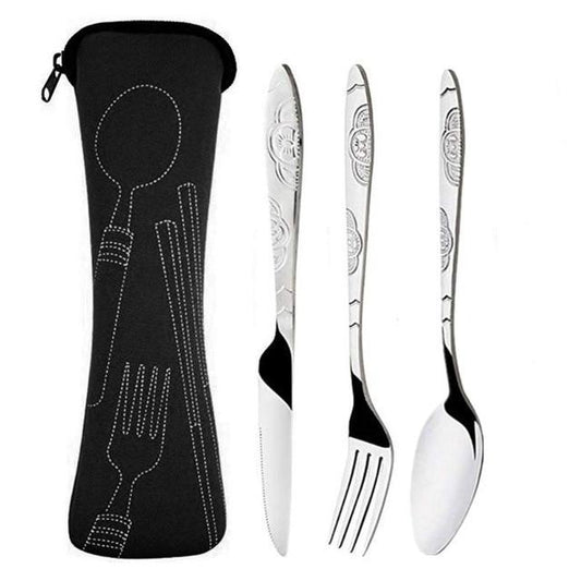3Pcs / Set Camping Travel Stainless Steel Cutlery With Bag